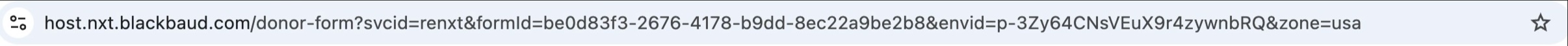 Browser address bar showing host.nxt.blackbaud.com/donor-form