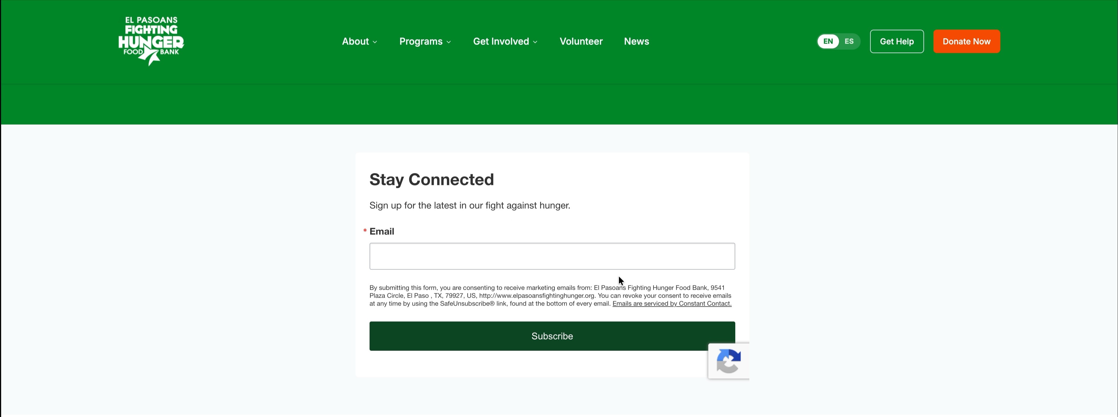 Header with Donate Now still showing over the Stay Connected section lower on the homepage